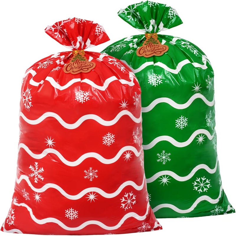 Sofier Large Christmas Gift Bags 36"x56" Holiday Gift Wrap 2pcs Jumbo Christmas Bag for Gifts Giant Sacks for Presents Big Xmas Plastic Gifts Bags (snowflake/waves) - Image 1